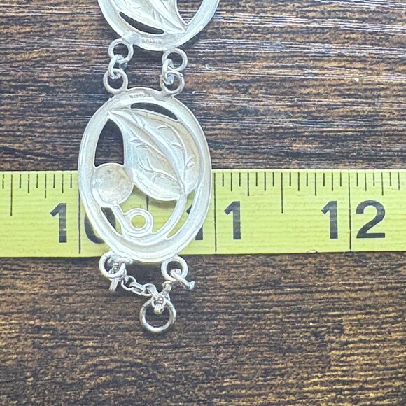 VTG Sterling Silver 925 Leaf Circle Link Chain Bracelet Size 8.25" Length - Picture 9 of 10